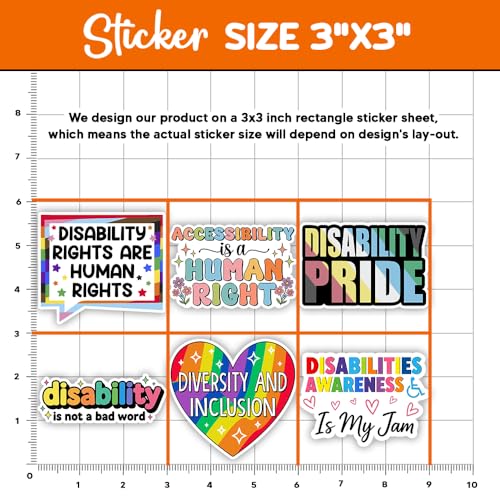 Image of MAIANEY | Disability Awareness Sticker Pack - 10PCS, 3x3 inch Inclusion & Diversity Vinyl Stickers, Disability Pride Decals for Laptop, Classroom, Accessibility, Neurodiversity Advocate Gift