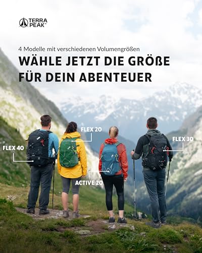 Foto von Terra Peak Wanderrucksack 30L Damen Herren Flex 30 & Erwachsene schwarz mittel - Trekking-Rucksack ergonomisch - Outdoor Daypack wasserdicht - Wander- leicht mit Rückenbelüftung zum Wandern