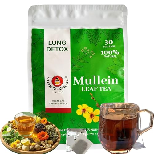 Orangic Mullein Detox Tea for Lungs,Smoker,Respiratory Support-Better Mullen Herbal Tea for Lung Cleanse,18 Premium Herbs Blend,Breath Easy Tea, Caffe