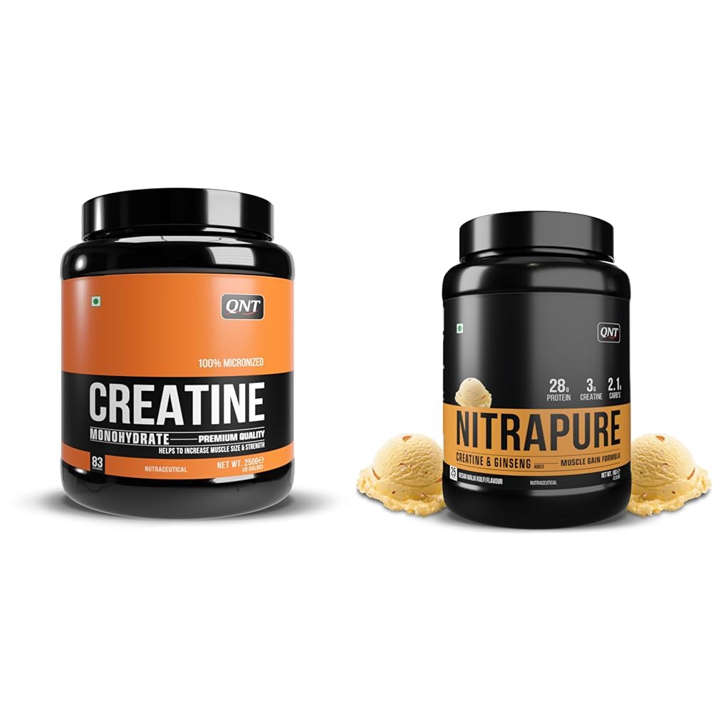 QNT Creatine Monohydrate | 250g | 83 Servings | 100% Pure & Micronized Powder | FSSAI-Tested | Enh | QNT Nitrapure, Blend of Whey Isolate & Concentrate | 1kg, Kesar Malai Kulfi | Enriched with Ashwag-image-34