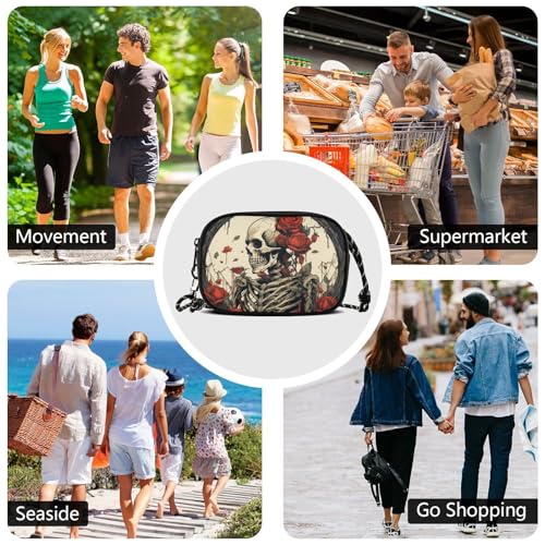 Skeleton Red Roses Black Crossbody Bag for Women Cell Phone Purses Women's Small Shoulder Handbags Wallet Purse with Strap4