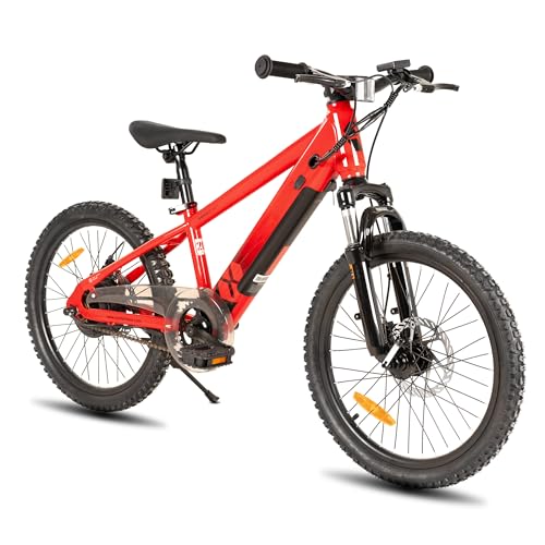 JOYSTAR 20 Zoll Elektrofahrrad für Kinder und Jugendliche ab 7 Jahren mit bürstenlosem Motor 250W, 15 Meilen 15MPH Elektro-Mountainbike mit abnehmbarem Akku,ROT