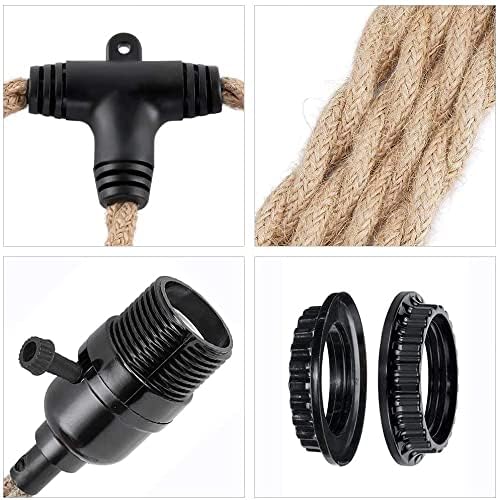 FRIDEKO HOME Pendelleuchte mit Stecker,3 Flammige Lampenfassung E27 mit Kabel,Vintage Lampenkabel mit Schalter mit 8,8M Hanfseil Plug,DIY Hängelampe für Esszimmer Schlafzimmer - Ohne Glühbirne