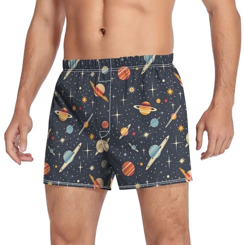 ALAZA Retro Space Planet Solar System Men's Boxer Cotton Shorts Briefs Underwear Soft Breathable Button S-XXL3