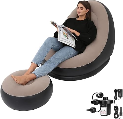 PLKO Silla inflable con bomba de aire para el hogar, sofá de aire, sillón inflable para sala de estar interior, dormitorio, sala de lectura,