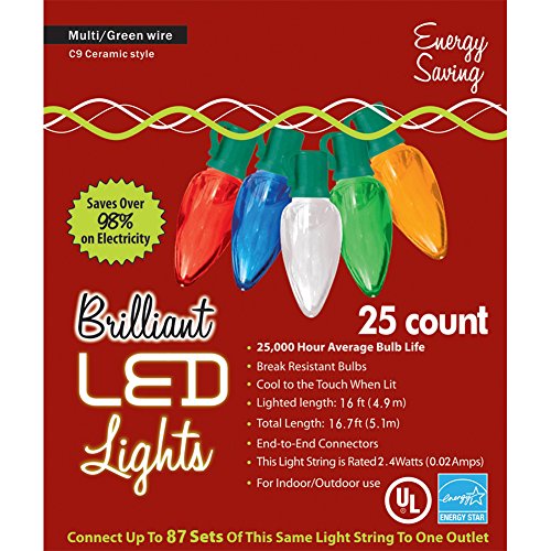 Holiday Wonderland 2924-88 Christmas Lights Set Multi-Color Ceramic 25-Count C9