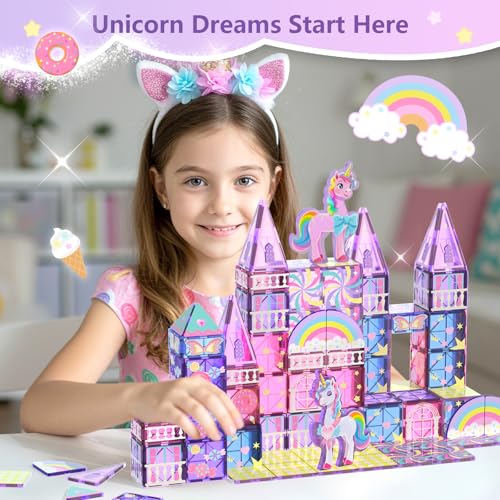 GobiDex Magnetic Building Blocks Unicorn Toys for Girls, Princess Magnetic Tiles Building Toys for Kids Ages 3-5 4-8, STEM Sensory Toddler Game Birthday Gift for Girls Boys Ages 3+ - image 2
