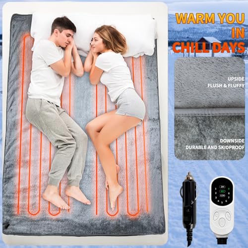 Image of Car Electric Heating Blanket 12 Volt Sleeping Bag Heated Liner Portable Heated Mat for Car Truck SUV RV Camping 9 Heat Setting Machine Washable