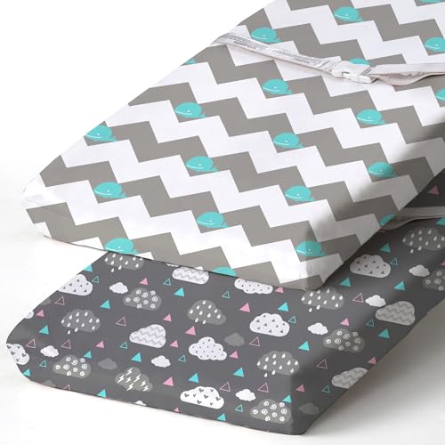 Image of BROLEX Changing Pad Covers for Baby: Boy Girls Ultra Stretchy Soft 2 Pack Whale Cloud