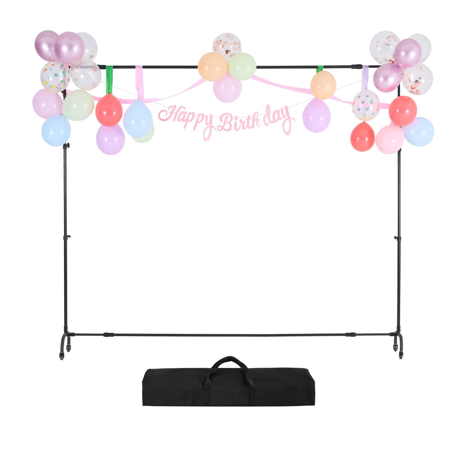 Happybuy Backdrop Stand with Wheels, 7 x 10 ft Adjustable Photo Backdrop Stand Kit, Moveable Background Stand, Heavy Duty Projector Screen Stand for Weddings, Photo Studios, Parties, and Events