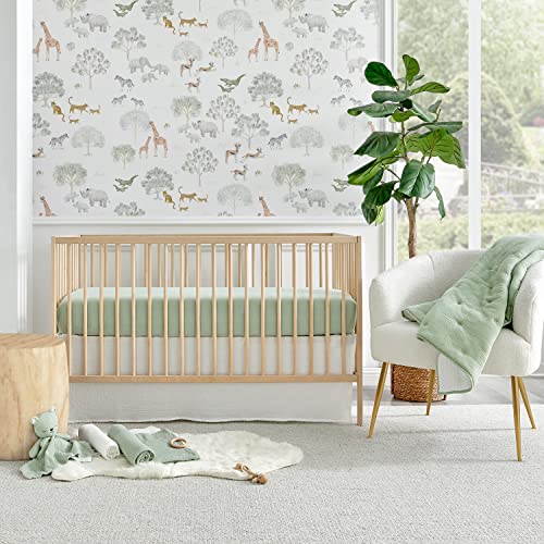 Image of Levtex Baby - Cloud Muslin Crib Bed Set - Baby Nursery Set - Sage and White Stars - Sage Textured Muslin - 5 Piece Set Includes Quilt, Fitted Sheet, Two Swaddles & Bear Lovey