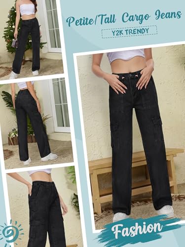 Image of Tapata Women's 26 inch /28 inch /30 inch /32 inch /34 inch Cargo Jeans Straight Leg Short Petite Regular Tall Denim Relaxed Y2K Pants