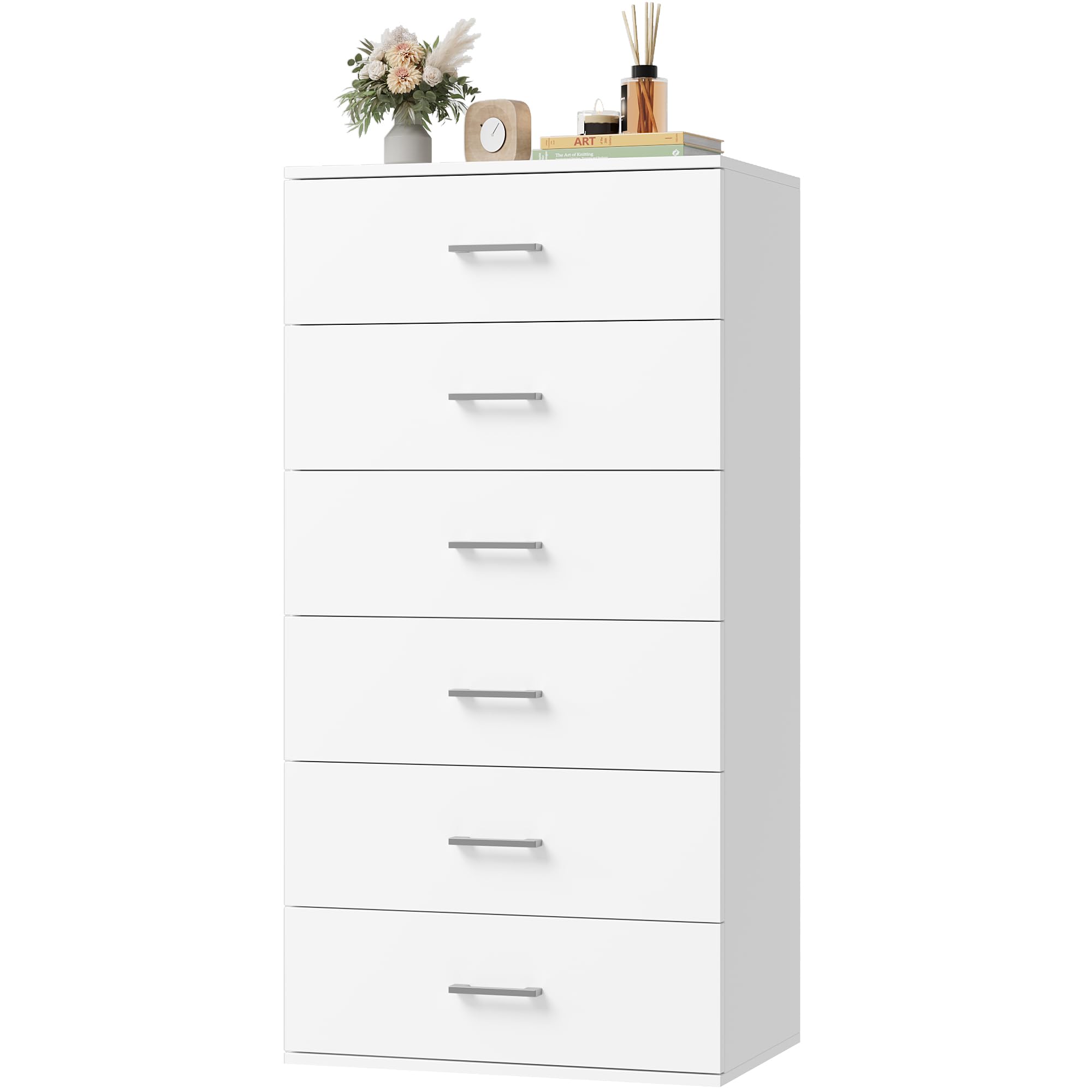 Cassettiera Moderna Bianca Con 6 Cassetti – Design Scanalato, Apertura A Pressione, 50,6x33,3x80 Cm, In MDF