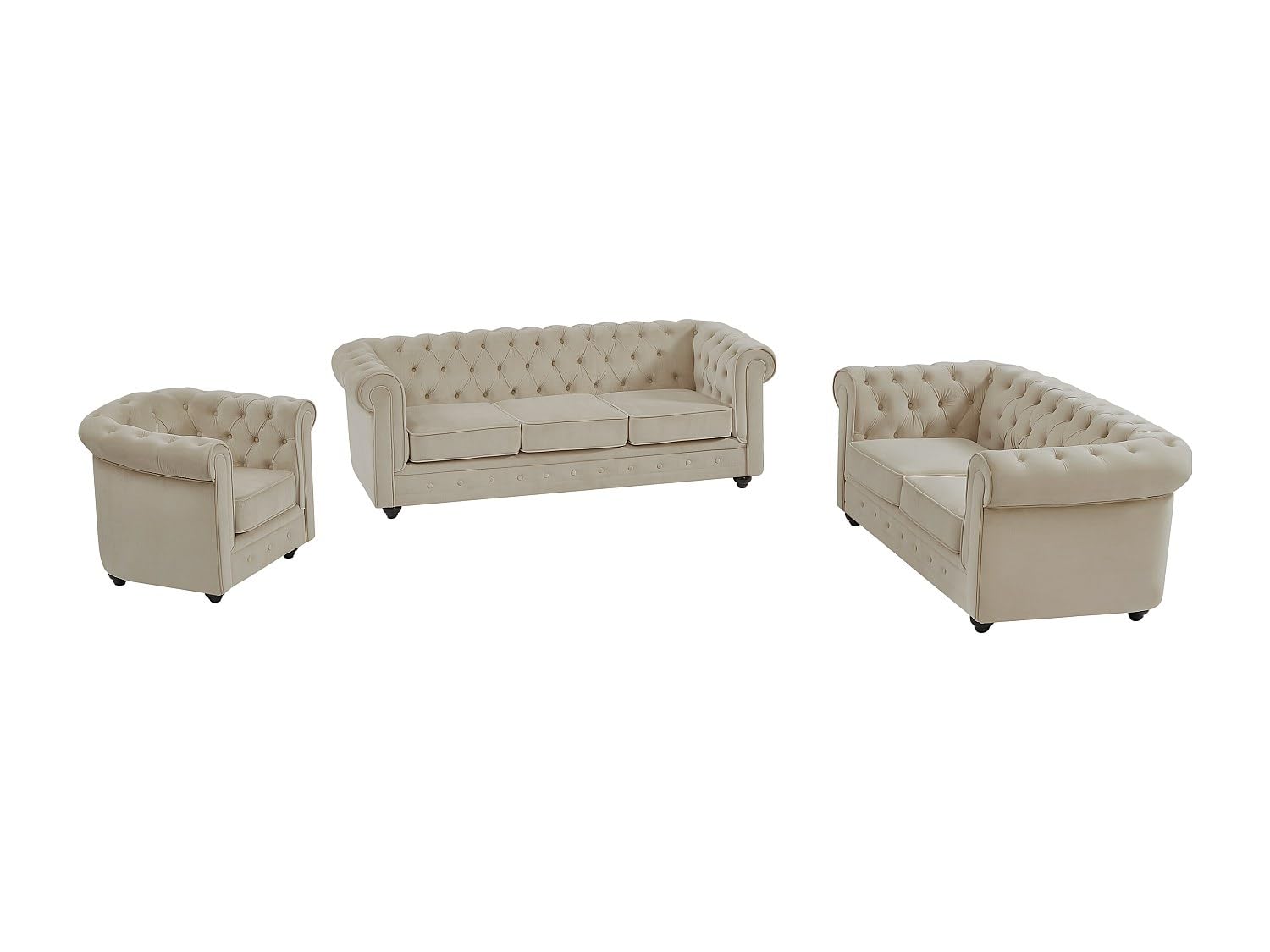 Vente-unique - Divano 3 posti+ Divano 2 posti + Poltrona Chesterfield - velluto - beige
