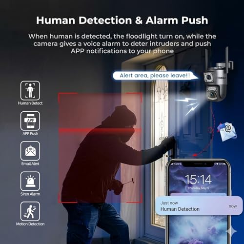 Image of DDLC 6MP Smart WiFi Dual Lens Outdoor PTZ CCTV Camera | 360 View | Full HD | Color Night Vision | Two Way Audio | Wireless Home Security Camera with Mobile App V380 Pro (Dual Lens PTZ)