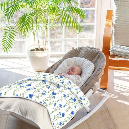 Image of Wild Meadow Flower Baby Swaddle Blanket for Boys and Girls, Cornflower Field Muslin Baby Receiving Swaddle Blanket, Soft Cotton Nursery Swaddling Blankets for Newborn Toddler Infant, 30x40 in