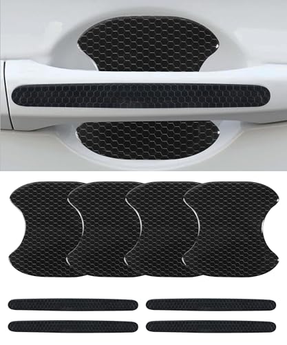 UNLRAE 8PCS Car Door Handle Protector Car Accessories Reflective Anti-Scratch Auto Door Handle Cup Protector Self-Adhesive Scratch Collision Protection Guard Fit for Cars SUVs Trucks RVs Etc (Black)