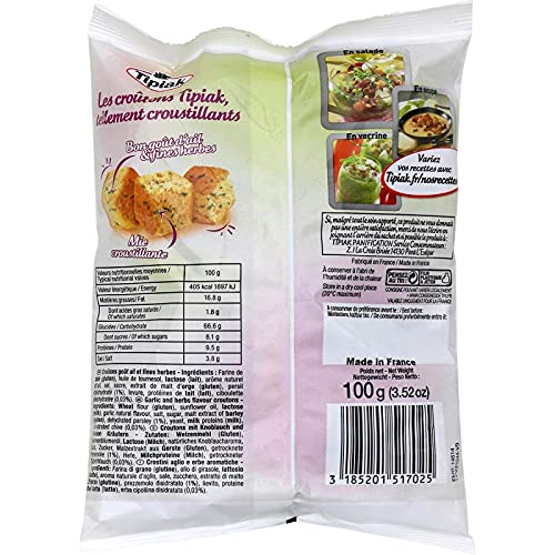 TIPIAK - Croutons Salade Ail Et Fines Herbes 100G - Lot De 4