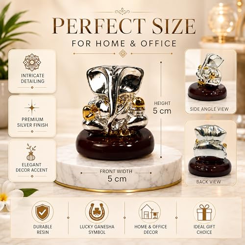 Image of Rousrie 24K Gold and 999 Pure Silver Plated Ganesha Idol, Two-Tone, 2 Inch, for Pooja Room and Mandir, Vastu Home Decor
