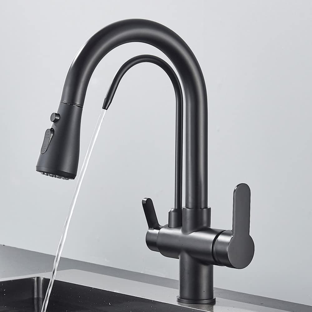 Noir Mat Filtré pour Cuisine Retirer 360 Rotation Filtre à Eau Robinet Trois Voies Évier Robinet de Cuisine, A, Gun Grey, 1