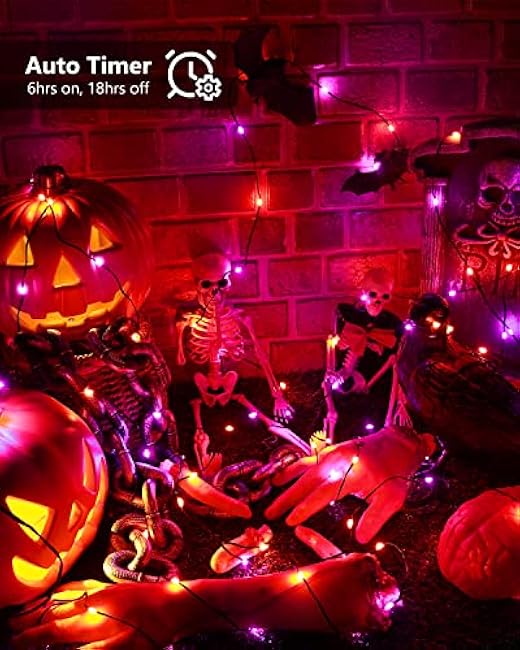 Brizled Purple & Orange Halloween Lights, 2 Pack 17.38ft 50 LED Battery Operated Halloween Lights with Timer, 8 Modes Halloween String Light Black Wire, Halloween Lighting Indoor Outdoor Spooky Decor