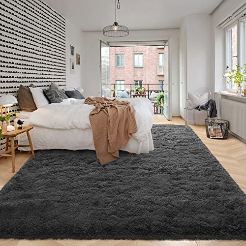 HOMORE Luxury Fluffy Area Rug Modern Shag Rugs for Bedroom Living Room, Super Soft and Comfy Carpet, Cute Carpets for Kids Nursery Girls Home, 8x10 Feet Dark Gray