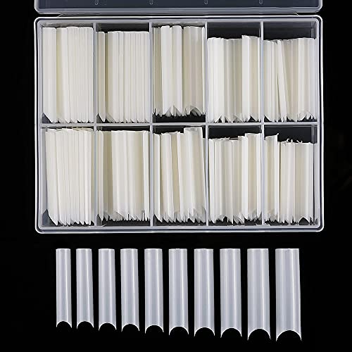 200 Pcs Extra Long C Curve Half Cover Nail Tips Square Straight French Shape Fake Acrylic Nails with Box for DIY Nail Art Design Nail Salon and Home Use (Natural)