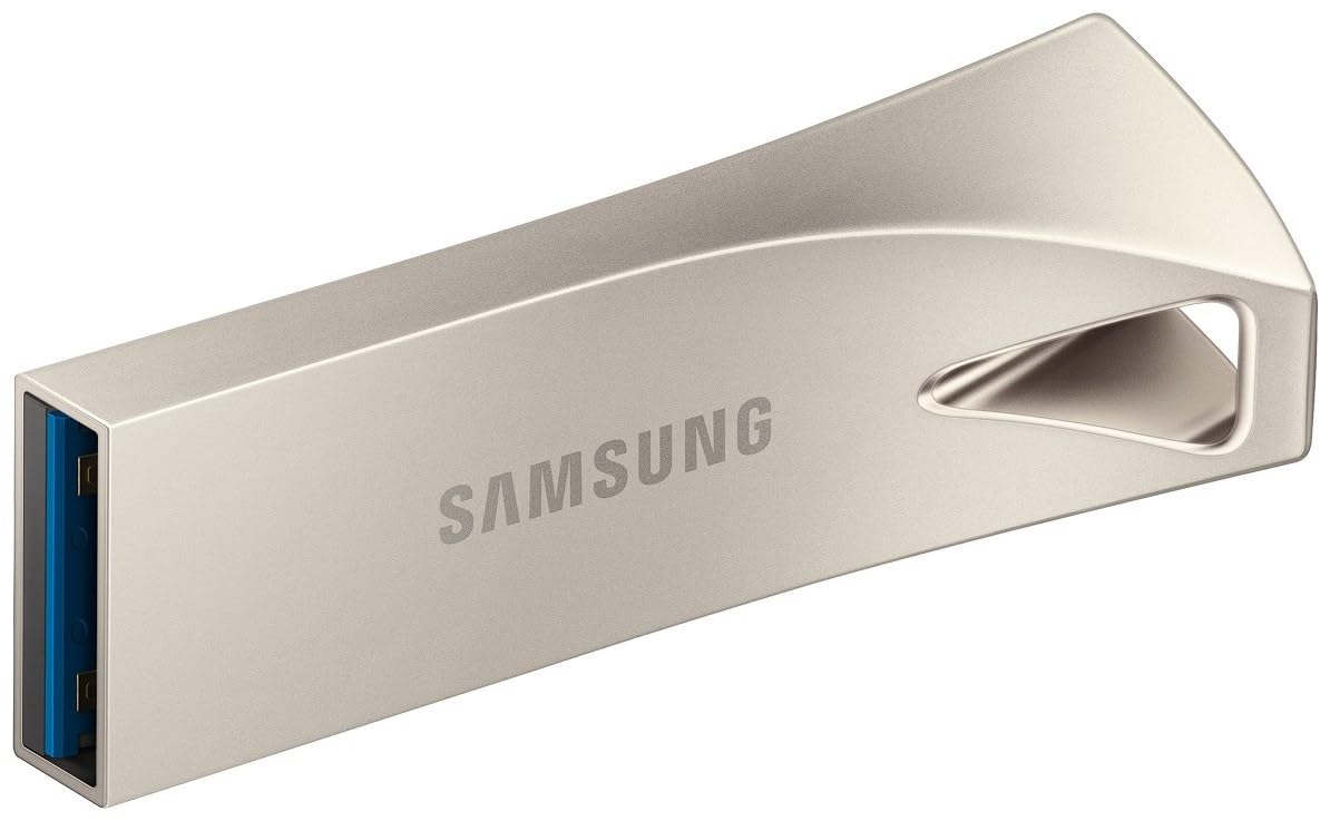 Samsung BAR Plus MUF-512BE3/APC - Chiavetta USB 3.2 GB, 400 MB/s in lettura, 110 MB/s in scrittura, resistente USB 3.2 con anello portachiavi, colore: argento champagne