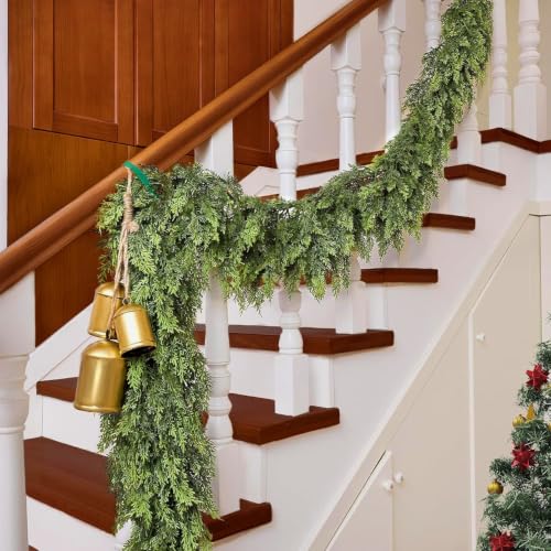 9FT Christmas Cedar Garland Real Touch - Thick & Full Artificial Cypress Greenery for Mantle, Fireplace, Stair, Table - Soft Realistic Winter Holiday Decorating, Christmas Decorations Indoor Outdoor - image 3