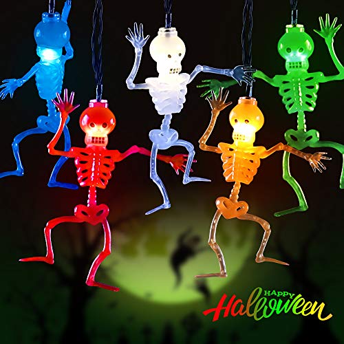 Luces Halloween Decoracion Terror Esqueletos, Ulinek 3,5M Guirnalda Halloween Luces Led a Pilas con 20 LED Esqueletos Habitacion para Decoración Halloween Cosplay Fiesta Interior Exterior Patios