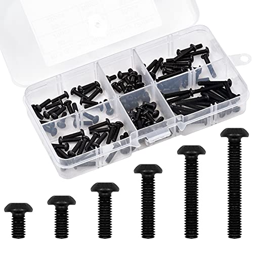 Natuce 120PCS Set Viti Autofilettanti M3 Viti Autoperforanti Nere Viti Legno Acciaio Carbonio Viti a Testa Bombata Torx Tonda Testa di Fungo Nero Viti Autoperforanti con Scatola di Plastica