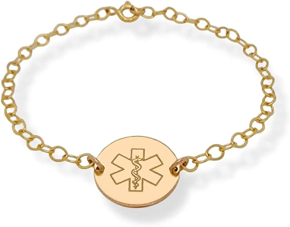 Medical ID Bracelet for Women, Personalized Medical Alert Bracelets 14K Gold Filled Rose Sterling Silver