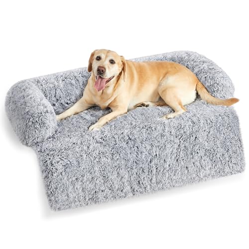 Feandrea FluffyHug Hundebett Plüsch, Hundedecke Sofa, Sofaschutz Hund, Hundekissen, Größe XXL, für große Hunde, 122 x 95 x 18 cm, Ombré-Grau PGW224G01