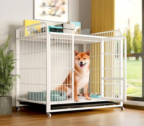 DUANLVLF ペットハウス トレイ付き 大胆な素材、安定した耐荷重、崩れなし、犬 サークル 抗酸化、剥がれにくい、錆びにくい、犬小屋 ケージ ペットが動き回れる広いスペースと、省スペースの大きな収納テーブル付き、小型犬/中型犬/大型犬に適しています、底