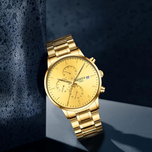 Image of NIBOSI Men's Watches Analog Minimalist Black Dial Watch for Man Business Chronograph Casual Watches Stainless Steel Strap Date