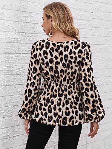 Makemechic Women's Maternity Shirts Leopard Long Sleeve Pregnancy Peplum Blouse Multicolor M #TOP1