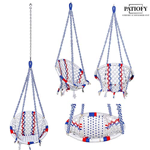 Image of Patiofy Cotton Netted Round Large Swing for Adults /Swing for Balcony /Swing Chair for Adults for Home /Hammock Swing for Adults /Swing Chair Wooden /Without Hanging Kit(120Kgs Weight Capacity Multicolor)