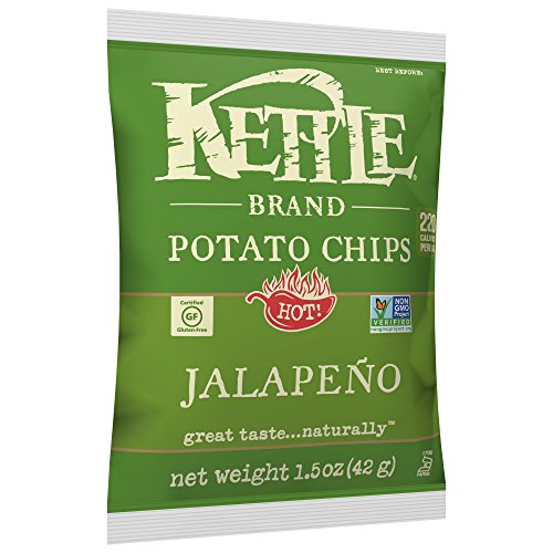 Image of Kettle Brand Potato Chips, Jalapeno, Single-Serve 1.5 Ounce Bags (Pack of 64)