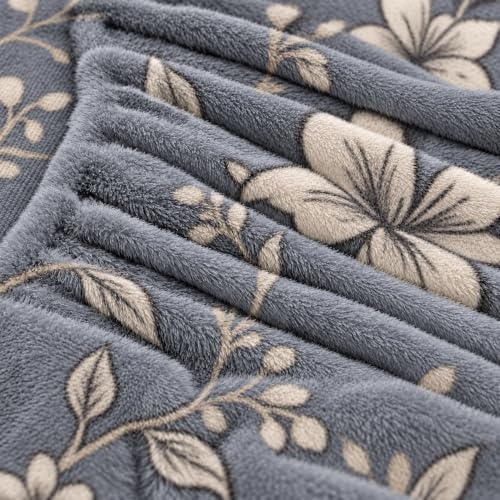 Image of VOMZER Elastic Fitted Warm Flannel Bedsheet King Size Warm Velvet Bedsheet for Winter Double Bed | 2 Pillow Covers, Size - 72 x 78 x 8 Inches (Grey Floral)