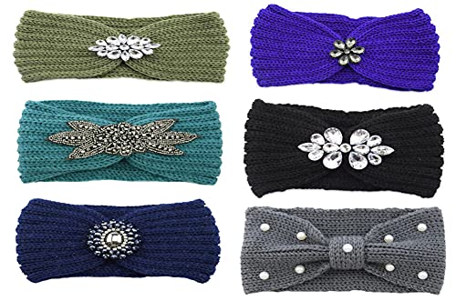 ChenXi Store 6 Pack Women Winter Warm Crocheted Headwrap Soft Knit Vintage Head Wrap Boho Headband Twisted Elastic Hair Accessories