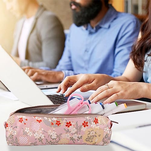Image of Oyachic Embroidery Pencil Case Flower Pencil Pouch Pen Box Pen Holder Organizer Bag Cosmetics Makeup for Office Supplies,pink