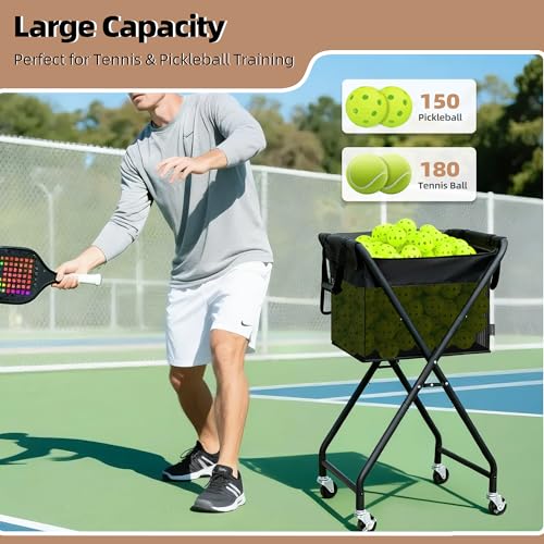 Image of STORAGE MANIAC Foldable Tennis Ball Hopper Cart with Removable Ball Bag