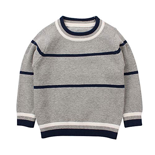 Baby Boy Sweater Children Cardigan for Spring O-Neck Knitted Stripes Crochet Coat Top(4Years, Gray)
