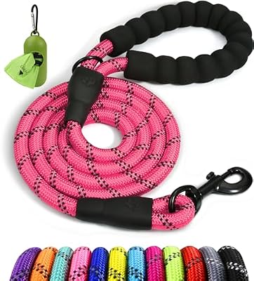 Taglory Rope Dog Leash for Medium Large Dogs, 4 FT Padded Handle, Pink