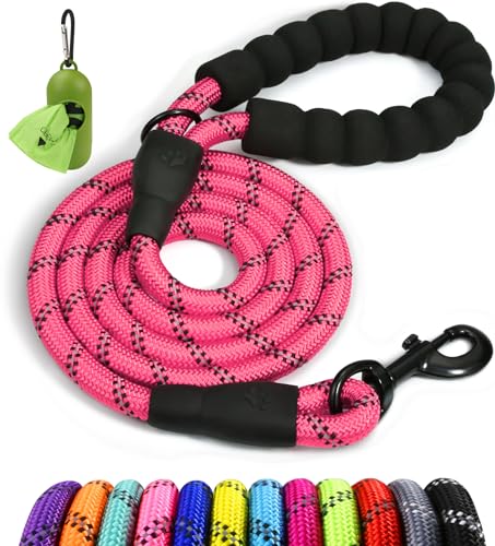 Taglory Taglory Rope Dog Leash for Medium Large Dogs, 5 FT Padded Handle, Pink