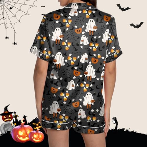 Halloween Pajamas Women 2025 Satin Silk Button Up Shirt And Shorts Pjs Sets 2 Piece Loungewear Sets Soft Sleepwear3