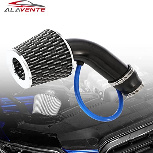 ALAVENTE Car Air Intake Kit 3" Universal Cold Air Intake Pipe Kit Aluminium Automotive Air Intake Air Filter Induction Flow Hose Pipe Kit (Black)