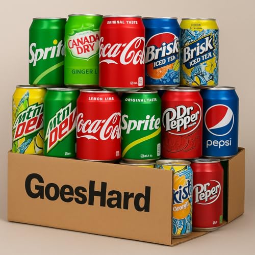 GoesHard- Soda Soft Drink Variety, 8 Flavor Soda Assortment Variety 12 Fl Oz. Cans (18 - Pack)