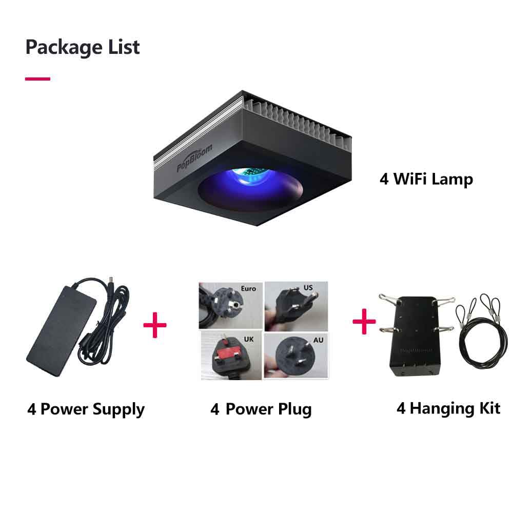 PopBloom RL90 WiFi Luz Led Acuario Marino 100W, Lampara Acuarios Pantalla Led Acuario Coral, Luces para acuarios (4 lámparas con kit para colgar)