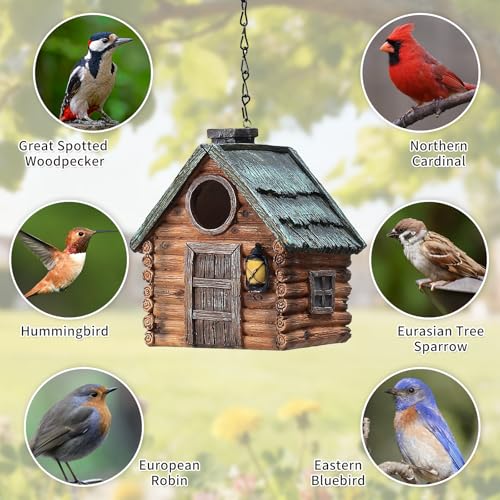 image for MINWOLF Bird Houses for Outside Real Wood-Look Resin Bird House with H